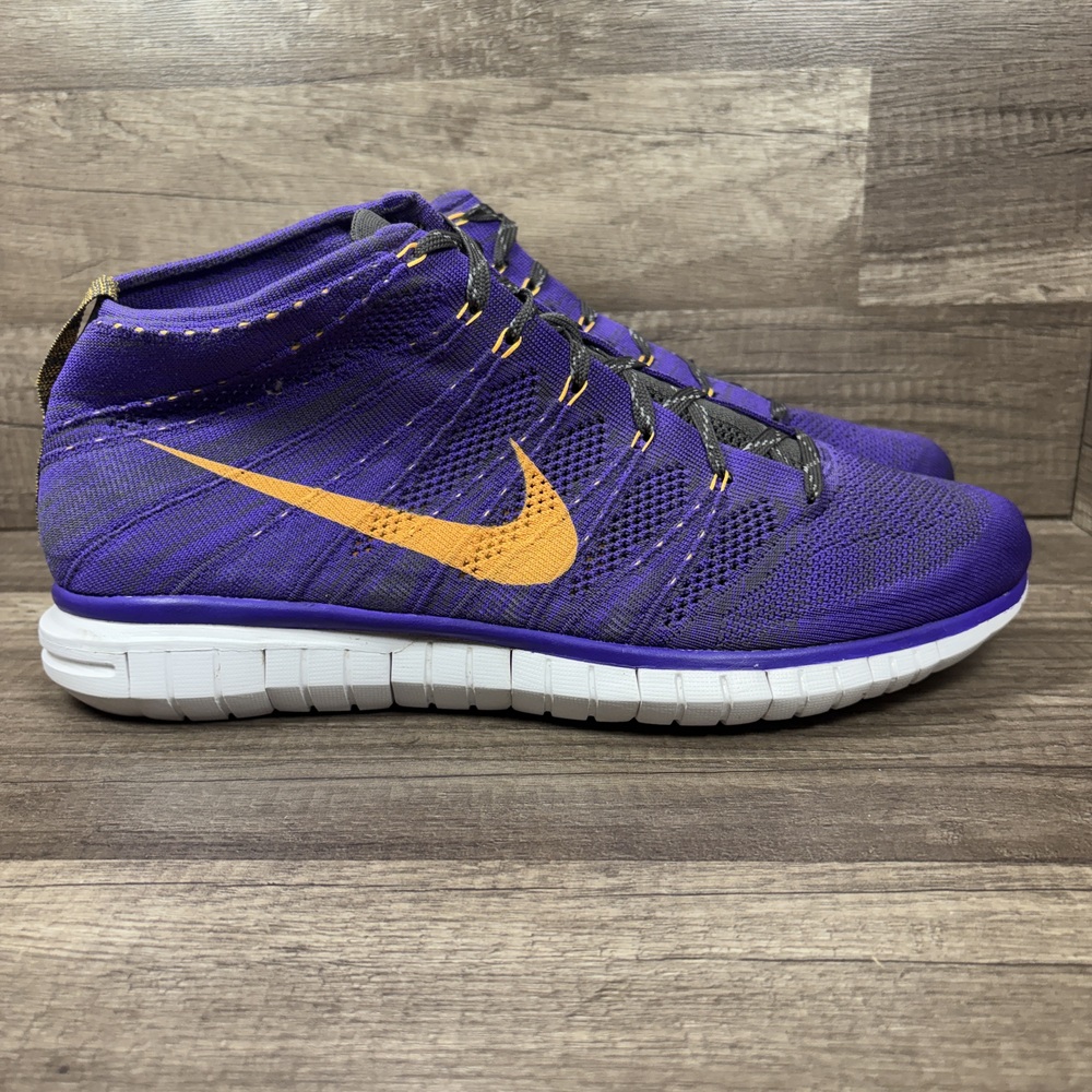 Nike Free Flyknit Chukka Hyper Grape Purple Gold Mens Size 14 639700-500 Sneaker